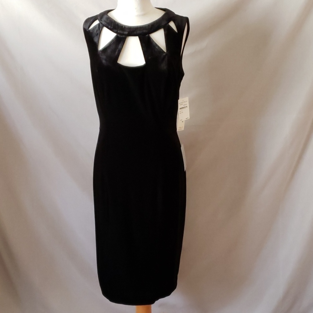 New Eliza J Black Velvet Lined Midi Dress